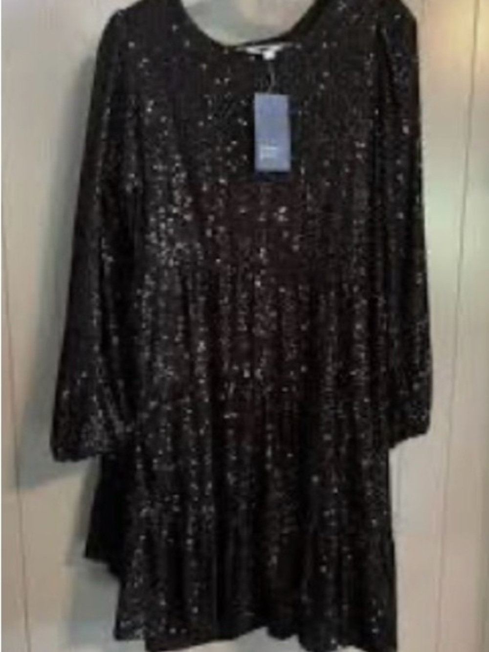 crown & ivy Black Sequin Long Sleeve Swing Dress